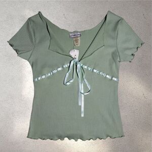 Vintage Belle Amie Womens Y2K Babydoll Top Large Green Fairy Cottage Deadstock